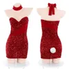 Ani 2023 Coniglio Donna Rosso Bling Paillettes Senza spalline Unifrom Bunny Girl Capodanno Party Dress Outfit Costumi Cosplay cosplay