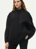 Women's Wool Blends RR2311 wool blends bombers jackets oversized With Button Solid Long Sleeve Top Coat Casual Loose Winter Warm Woman traf Jackets 231031