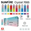 Аутентичный Max Sunfire Crystal 7000 9000 10000 Puff Ordosable Vape Pen e Сигареты 1,2 млм сетчатой катушка 16 мл предварительно заполненной Pod 1300 мАч затягивает 10K 9K 7K 0% 2% 3% 5% прочность