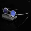 Sunglasses Foldable Circular Reading Glasses For Men And Women Portable Smart Anti-blue Light Send Leather Case