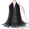 Scarves 170 65cm Pure Color Lace Shawl Veil Head Scarf Long Tassel Shawls Hollow Out Crochet Floral Wedding Bride Veils