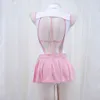 Ani Japon Okul Öğrenci Spor Salonu Mayo Bodysuit Tekdüze Kostüm Kadın Pembe Denizci Arka Mayo Etek Cosplay Cosplay