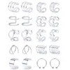 Backs Earrings 2-20pcs Silver Stainless Steel Adjustable Non-Piercing Cartilage Clip On Wrap Fake Ear Cuff Lip Nose Ring