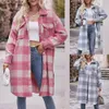 Women's Wool Blends Autumn Winter Women's Long Coat Mohair Plaid Coat Long Sleeve Women Tops Coat S M L Xl Xxl Pink Female Shirt Long Coat 231101