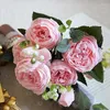 Decorative Flowers Artificial White Silk Peony High Quality Blue Bride Bouquet Wedding Decor Fake Flower Home Accessories Craft