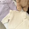Conjuntos de roupas Veados Jonmi Outono Inverno Crianças Meninas Manga Malha Suéter Ruffles Calças 2 Pcs Estilo Coreano Crianças Bonito Outfit