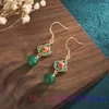 Dangle Küpeler Yeşil Yeşim Boncuklu Doğal Takı Taşları Çin Tasarımcı Jadeite Charms musmulets Kadınlar 925 Gümüş