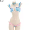 Ani anime Student Lolita Girl Bikini Swimsuit sukumizu kostium klatki piersiowej Pasek Krzyż Bell Lingerie Pamas Mundur Cosplay Cosplay