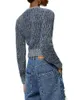 VGH秋のファッションセーター女性のための丸い首の長袖パッチワークチェーンスリムプルオーバー女性服スタイル231031