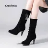 Boots Vrouwen Laarzen Women Classic High Quality Black Flock Heel Lady Casual White Party Long G60261