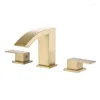 Bathroom Sink Faucets Waterfall Basin Faucet Brushed Gold/Black Deck Mounted And Cold Water Mixer Tap Dual Handle Bathtub