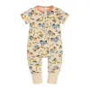 Nouvelle mode nouveau bébé fille garçon barboteuses impression col rond fermeture éclair coton à manches courtes infantile pyjamas enfant en bas âge combinaison body pour nouveau-né