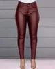 Pantalon de couleur unie pour femmes, jean slim taille haute, Capris en simili cuir PU, Leggings extensibles