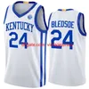 Kentucky Wildcats 4 Rajon Rondo Jersey College Basketball 5 Malik Monk 0 Deaaron Fox 30 Julius Randle 24 Eric Bedsoe Black Blue White Embroidery NCAA