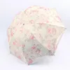 Umbrellas Fashion Anti-UV Sun/Rain Umbrella 8K Embroidery Double Lace Rain Women 3 Folding Manual Gear For Girl