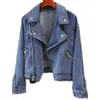 Damesjas Casual Moto Biker Denim Jas Herfst Dame Vintage Losse Revers Rits Effen Kleur Korte Cowboy Jas met lange mouwen 231031