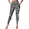 Pantalones activos Leggings con estampado dálmata Puntos animales Entrenamiento Yoga Cintura alta Medias deportivas retro Bolsillos Legging gráfico de secado rápido