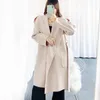 Women's Wool Blends Autumn Midlength Hooded Coat Women Black Water Ripple Cashmere Female Winter Casual Laceup Loose Beige Classic 231031