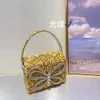 French Fairy Shiny Stupid Broken Stone Bow Small Square Bag Abend Party Box Bag Handheld Bag Girl 230401
