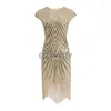 Abiti casual da donna anni '20 vintage Flapper Great Gatsby Party Dress O-Collo Manica con paillettes Frange Midi Estate Art Déco impreziosito