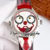 TWF V4S Japan NH35A Montre automatique pour homme Konstantin Chaykin Halloween Phase de lune Joker Cadran blanc Boîtier en acier 316L Cravate rouge Cuir Super Edition Montres d'éternité