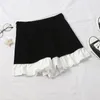 Kvinnors träningsdräkter koreanska mode Kvinnor Ruffled Shirt Mini Shorts Set 2PC Girl Retro Black White BlouseHigh midjebyxor Passar Post Two-Piece T3