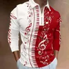 Polos pour hommes Mode Manches longues Notes graphiques Turndown 3D Chemise à fermeture éclair imprimée