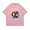 Hip Hop Men's T-shirts Cartoon Couple Print Streetwear O-Neck Fashion College Style Cotton Cozy Oversized Tops Tees Summer