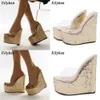 Sandaler Nya PVC transparenta plattformskilar tofflor Summer Peep Toe Shoes Woman Sexig Super High Mules Sandal Pumps 230316