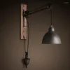 Vägglampa retro vintage järn svart remskiva leder loft bakgrund industriell sconce träljus för vardagsrum café bar