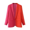 Damespakken Patchwork Chic Kantoor Dame Losse Blazers Voor Vrouwen Elegante Stijlvolle Jassen 2023 Lange Mouw Geen Knop Rechte Blazer