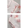 Kvinnors blusar Spring Autumn Polo-Neck Pink Floral Printing Sweatshirt Damer Långärmad elegant mode All-Match-knappar Blus Top