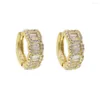 Boucles d'oreilles créoles Iced Out Bling Rectangle Cz Petite boucle d'oreille Huggie pour femmes Bijoux de mode