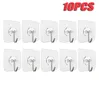 10PCS Transparent Stainless Steel Strong Self Adhesive Hooks Key Storage Hanger for Kitchen Bathroom Door Wall Multi-Function