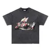 Présent Xiaozhongchao marque peinture à l'huile motif impression lavé et utilisé à manches courtes hommes ample demi T-shirt Couple