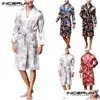 Erkekler Şık Erkek Çöp Uzun Kollu Batalı İpek Kimono Şanslı Dragon Baskı Pijamaları Gece Gibi Elbise Maskina Homewear1 D DHHO3