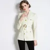 Damenjacken Frühling Herbst Winter Französischer Tweed Kurzer Blazer Langarm Zweireiher Plaid Damen Gürtel Tunika Slim Beige Mäntel Jacke Outwear 231101