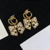 Delicate letter Bow Dangle Earrings Diamond Brand Designer Pendant Earrings Women's party Anniversary gift jewelry