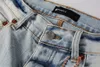 Jeans viola di marca viola Jeans da uomo High Street Pantaloni in denim blu con foro rotto Pantaloni lavati slim fit effetto consumato