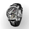 ساعة Wristwatches Tourbillon Watch Mechanical Hollow Out Luminous Display Sapphire Mirror فريد من نوع