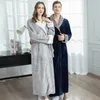 Mäns Sleepwear Lapel vinter varma badrockar långärmad flanell kimono mantel klänning par korall fleece nattklänning lounge slitage