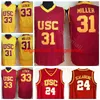 USC Trojans Jerseys College Basketball 31 Matt Miller 33 Lisa Leslie 24 Brian Scalabrine Jersey Hommes Couture Jaune Rouge Couleur de l'équipe