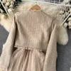 2023 Tvådelt klänning Spring Autumn Elegant 2-stycken Set Overaller klänning Kvinnor Bow Collar White Shirt Topp Oregelbunden blommor Tryck V-hals Vest Dress