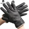 Fem fingrar handskar vinter svart äkta läder herrhandskar håller varma mäns vinterhandskar enkla hjortskinns läderhandskar-8011a 231031