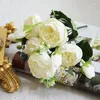 Dekorativa blommor konstgjorda vita siden Peony Högkvalitativ blå brud Bukett bröllopsdekor Fake Flower Home Accessories Craft