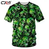 CJLM Polyester O cou t-shirt homme HipHop vert crânes chemise 3D imprimé Punk Rock Style chinois surdimensionné t-shirt 220623259G