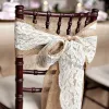 Hessische Jute Jute Stoel Sjerp Vintage Rustieke Bruiloft Thema Decor Jute Stoel Tie Bow Engagement Verjaardag Feestartikelen ZZ