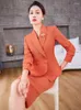 Two Piece Dress Elegant Formal Women Skirt Suit High-end Orange Blue Pink Double Breasted Office Lady Slim Jacket Coat Female 2 Blazer Set