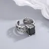Cluster Rings TULX Delicate Silver Color Vintage Ring For Women Elegant Inlaid Black Zircon Stones Wedding Engagement Jewelry