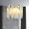 Ljuskronor modernt silver vardagsrum sovrum tofs aluminium kedja dekor hängande lampa runda matljusarmaturer